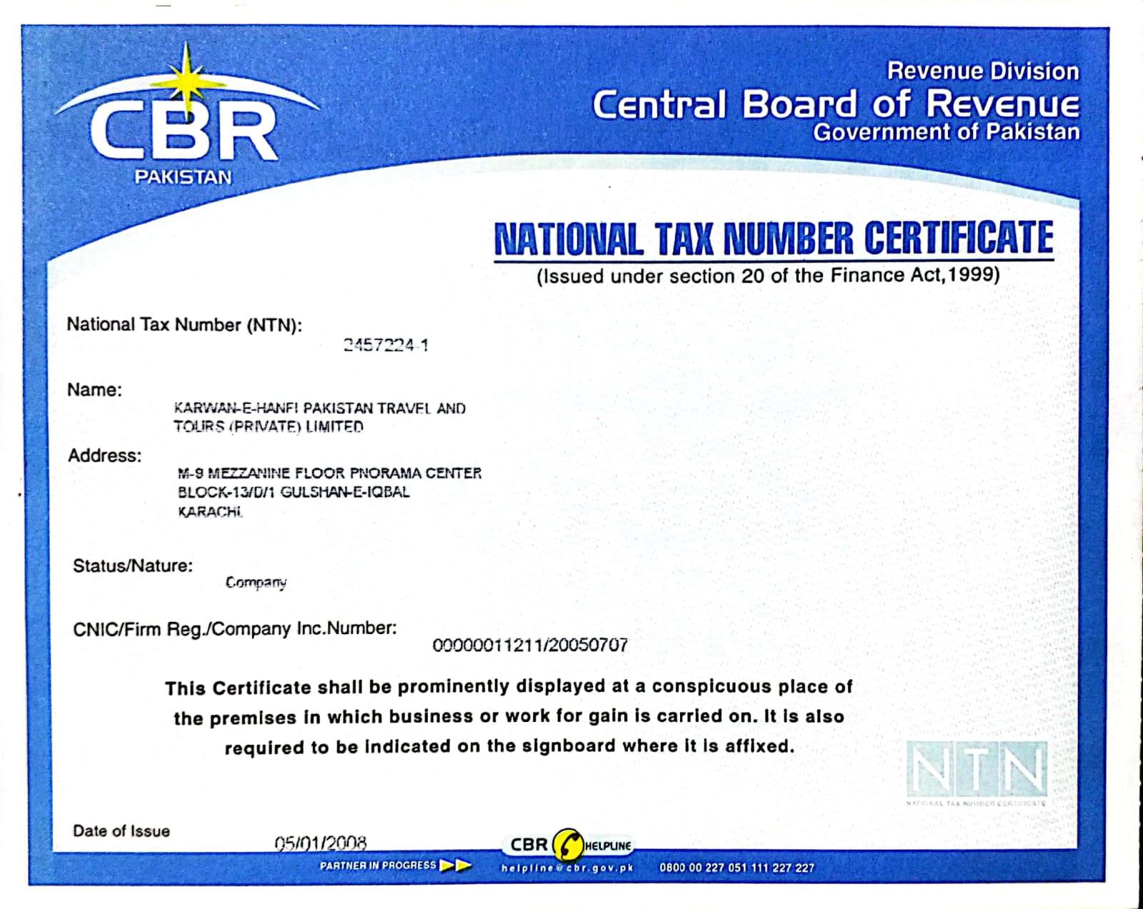 Government Recognition Certificate